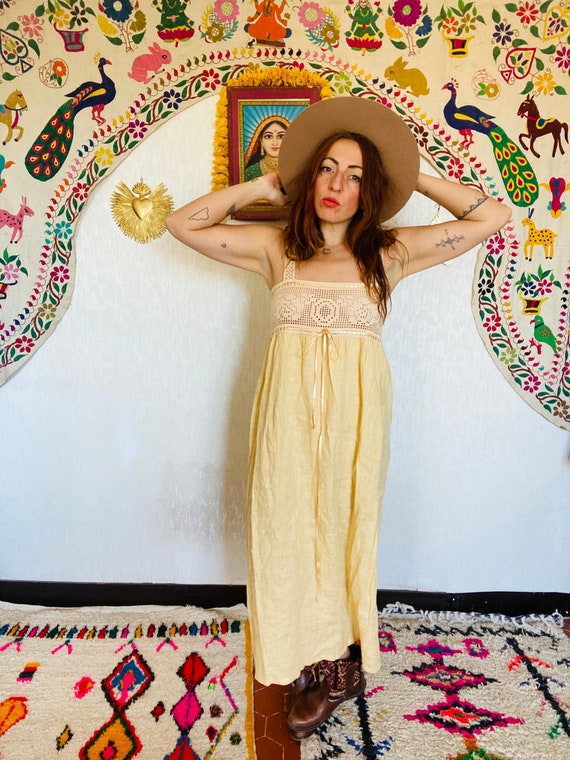 vintage 70's mexican cotton dress crochet lace //… - image 8