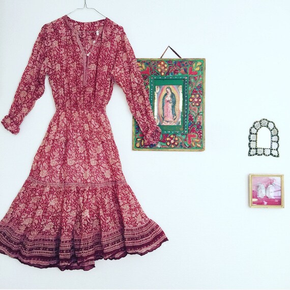 vintage Indian Gauze Dress Gypsy Bohemian Cotton H