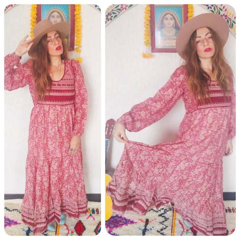 Indian gauze dress // vintage Dress shops hand block printed/robe indienne vintage