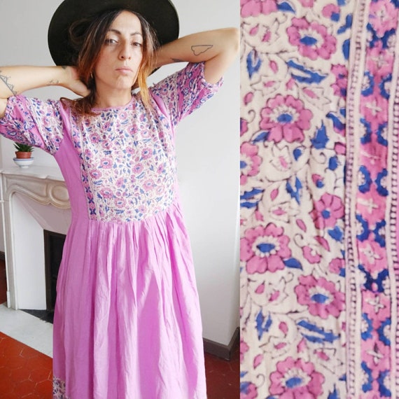 Vintage 70's indian hand block printed cotton hipp