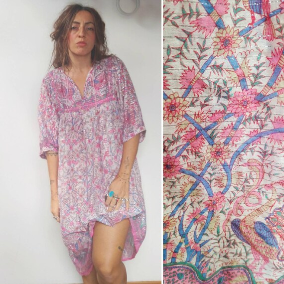 Vintage 70's Indian Gauze Dress Gypsy Bohemian Cot