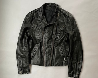 Vintage Black Leather Motorcycle Jacket Size Small