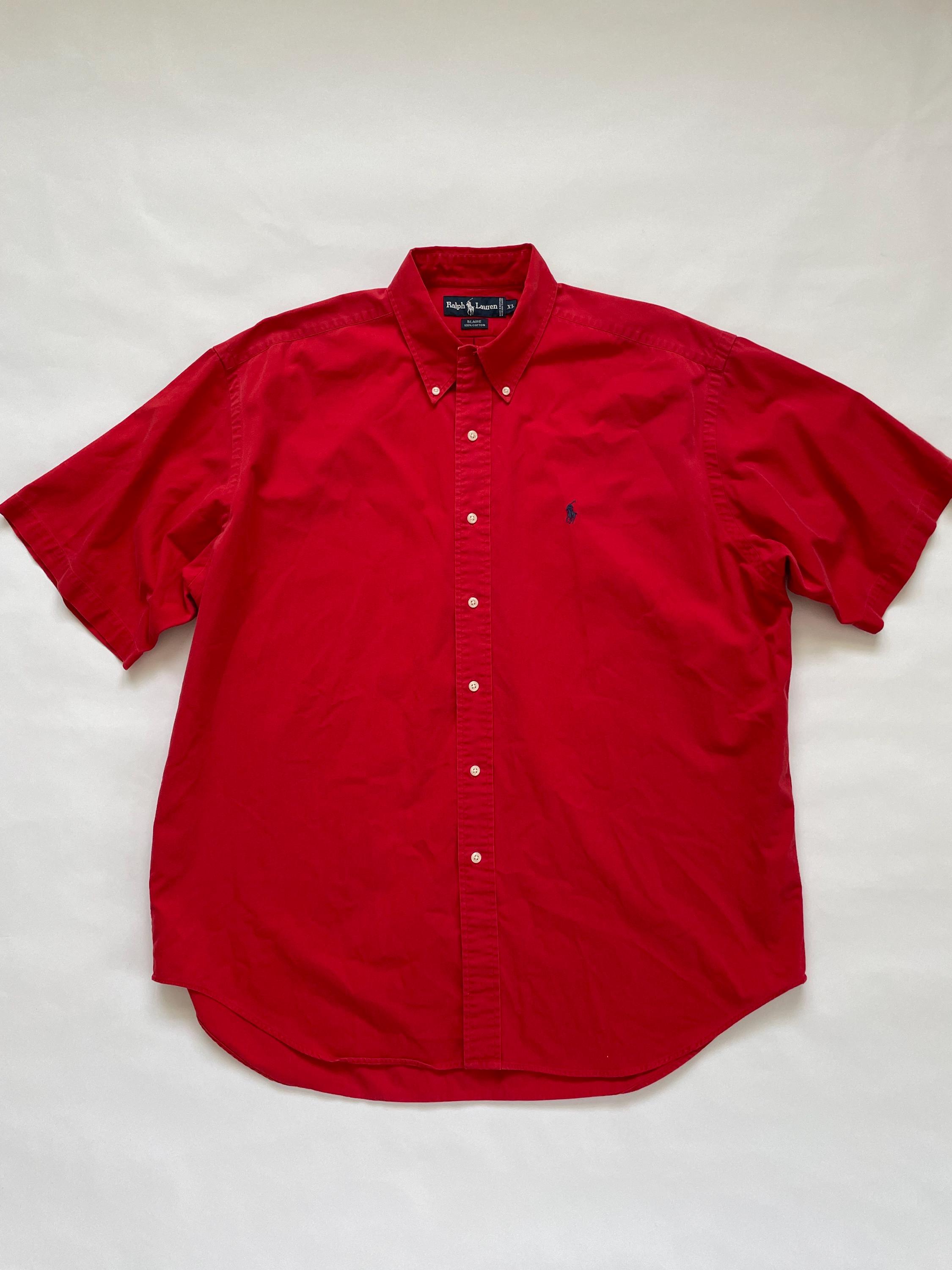 Ralph Lauren Blair Red Cotton Short Sleeve Button Down Shirt Men's