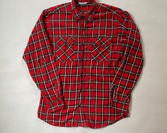 Vintage Five Brother Flannel Shirt Red Button up Made in USA Sz