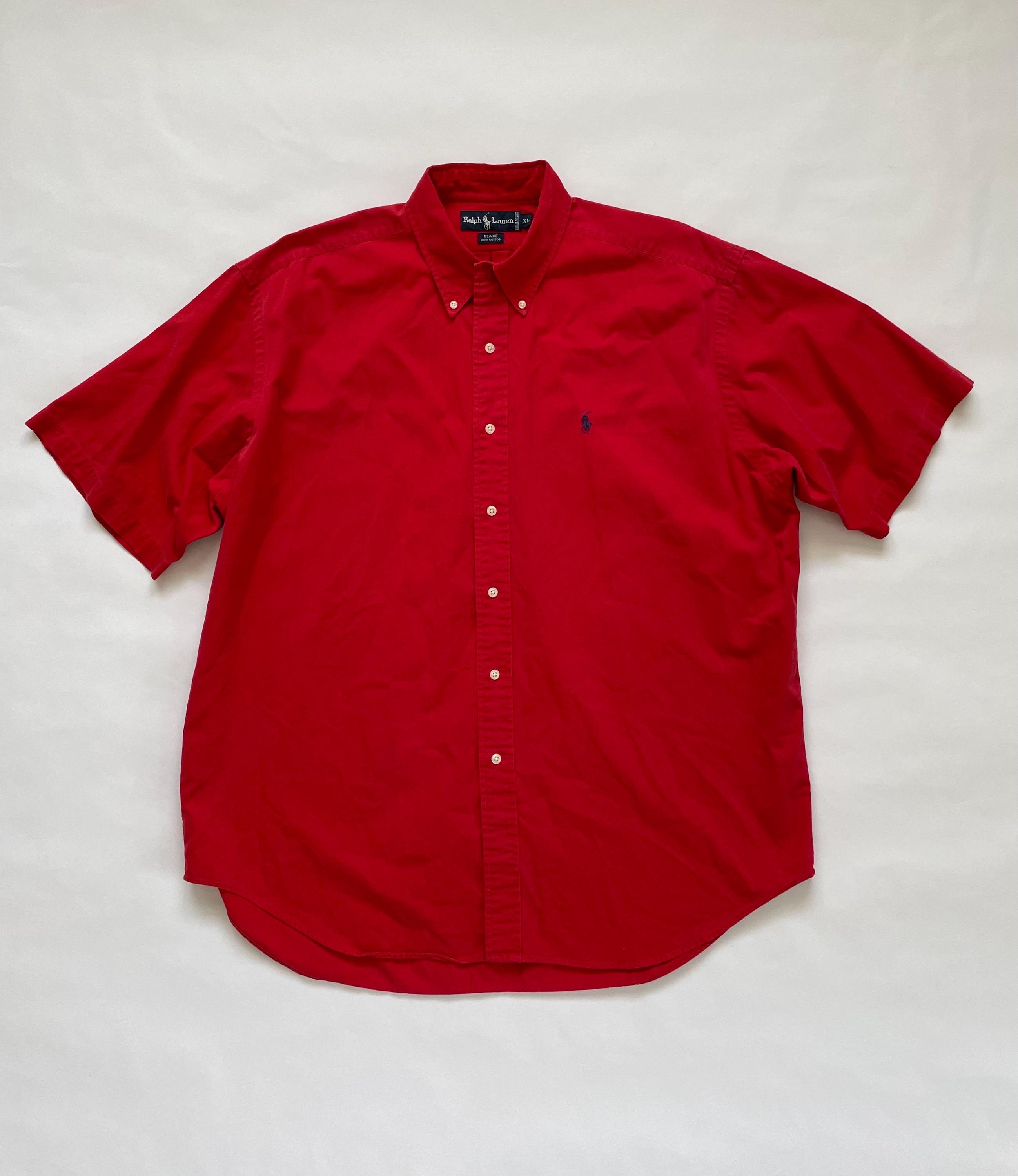 Ralph Lauren Blair Red Cotton Short Sleeve Button Down Shirt Men's