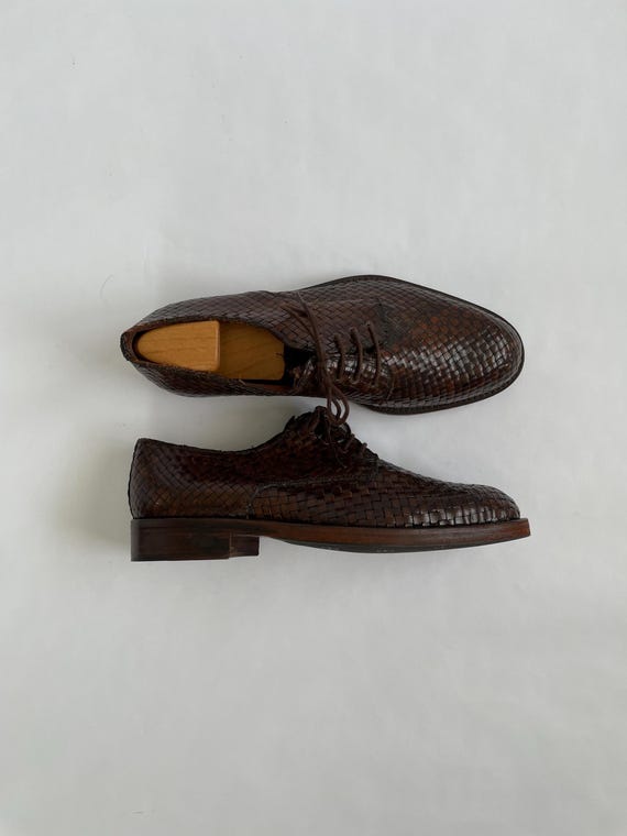 Italian woven oxfords Vintage Woven Leather Derby Shoes: Italian Brown Oxfords  main image 2