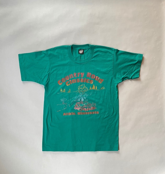 Vintage Aitkin Minnesota T-shirt: 80s Teal Green Screen Stars Tee
