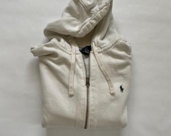 Vintage Y2K Polo Ralph Lauren White Zip up Hoodie Sweatshirt Size