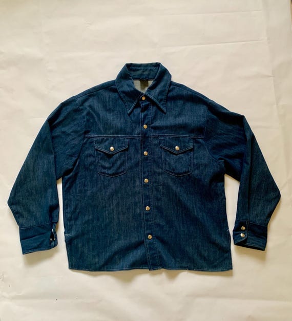 Vintage Big Yank Permanent Press Denim Button Down Shirt Size Large