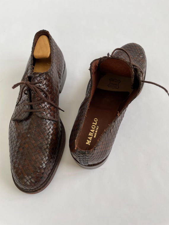 MARAOLO Italian Leather Wingtip Shoes 90s 1980s Vintage Designer Maraolo (Made in Italy )high quality  main image 4