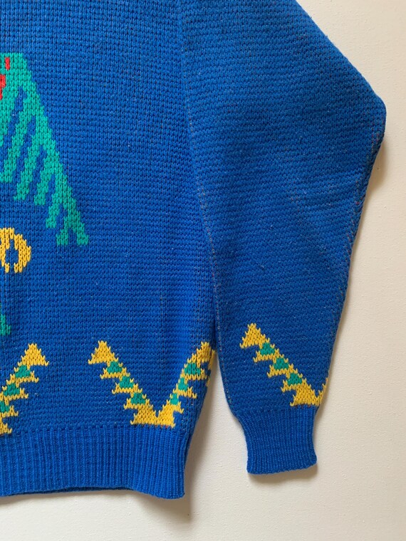 Aztec Thunderbird Patterned Blue Pullover Sweater… - image 4