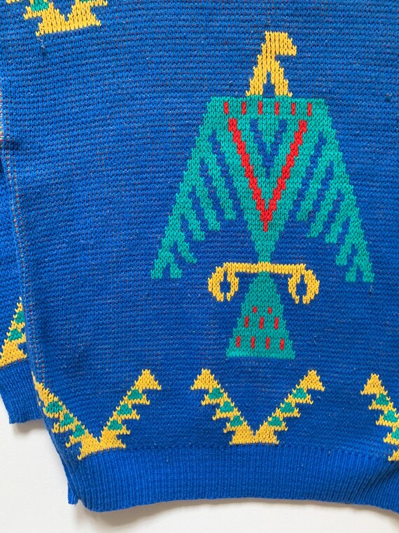 Aztec Thunderbird Patterned Blue Pullover Sweater… - image 6