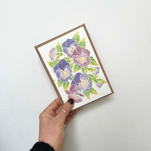 Plantable Seed Card - Purple Pansy Pansies Greetings A6 - Eco Friendly Floral Design - Wildflower Seeded, Mother Mum Gift For Her