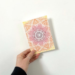 Wildflower Seed Card - Plantable Greeting - Mandala Yellow Pink Pattern Lino Print Unique Alternative Sustainable Eco Friendly Gift