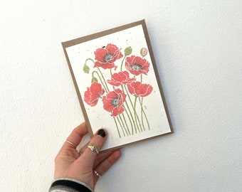 Plantable Seed Card - Poppy Remembrance Day Sunday Greetings A6 - Eco Friendly Floral Design - Wildflower, Mother Mum Grandparents Gift