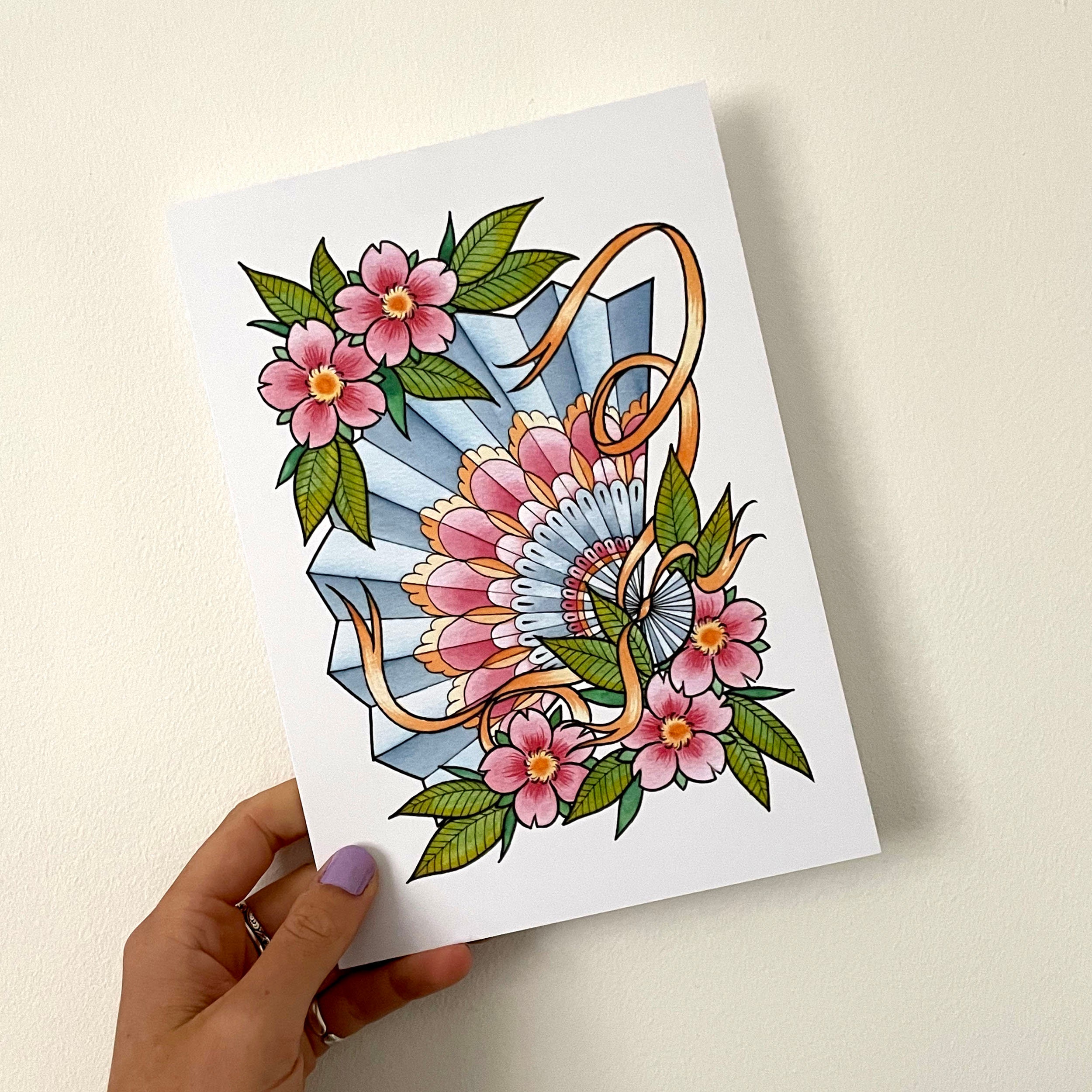 Fan Cherry Blossom Art Japanese Flower Tattoo Flash Design - Etsy Australia