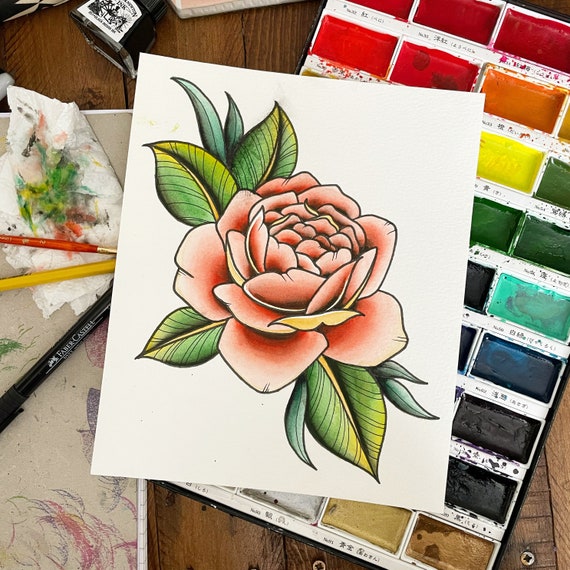 Red Rose Tattoo Art Print Flower Flash Wall Design Old - Etsy UK