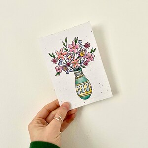 Cartão de sementes plantáveis - Saudações dos namorados Design ecológico - Buquê de vaso de flores Doodle, presente alternativo para mães e avós