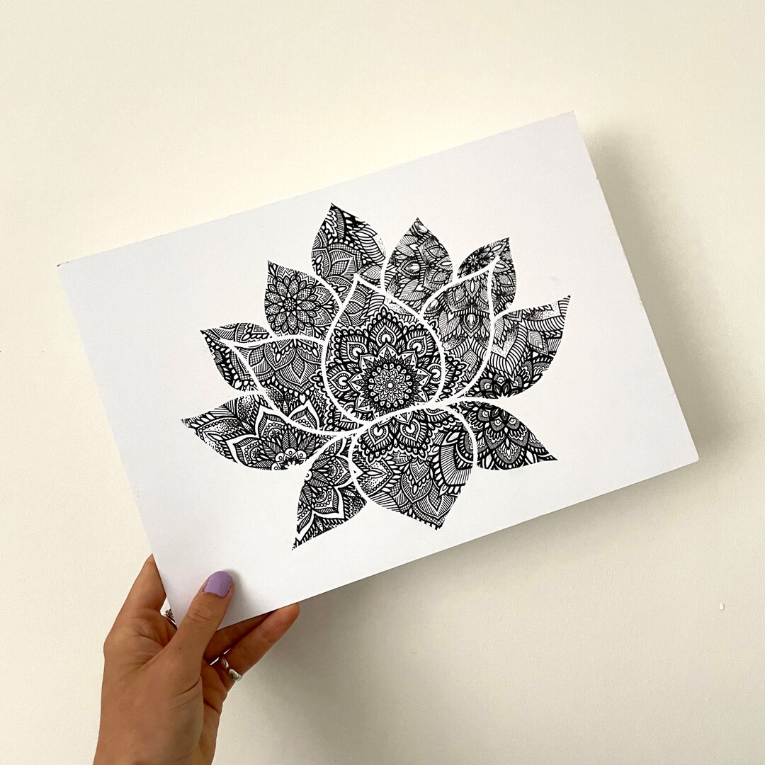 Mandala Lotus Print Wall Art Minimalist Black and White