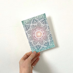 Carte de graines - Plantable Wildflower Greeting - Mandala Turquoise Blue Pattern Lino Print Unique Alternative Durable Eco Friendly Gift