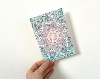 Seed Card - Plantable Wildflower Greeting - Mandala Turquoise Blue Pattern Lino Print Unique Alternative Sustainable Eco Friendly Gift