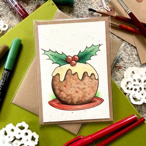 Carte de Noël plantable - Pudding Seed Greetings Gift A6 - Eco Friendly Floral Design - Wildflower, Xmas Crimbo Happy Holidays Floral