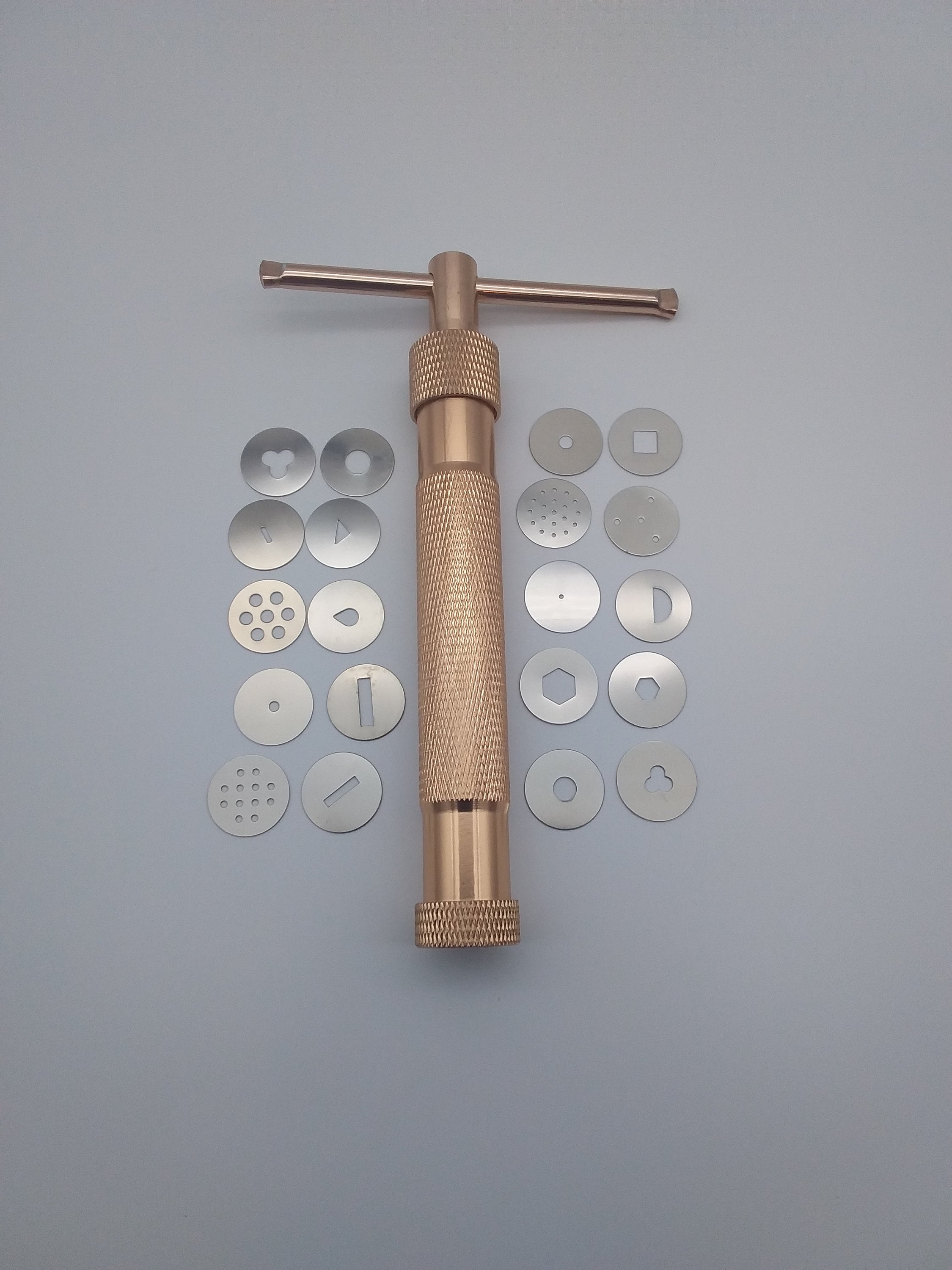 Polymer Clay Extruder With T Handle , Clay Gun Extruder , Easy Use , Rose  Gold,20 Stainless Steel Discs. 