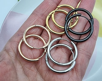 Surgical Steel Huggie Hoop Earrings: 2 pieces (1 pair) ,25mm Hinged Sleepers, Gold, Rose Gold, Black