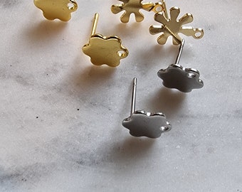 Flower Stud Tops: Gold Plated & Stainless Steel Earring Connectors (10 PCS)