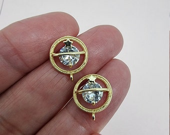 2pcs 14K gold plated Sparkling Planet and Star Shape Cubic Zirconia Earring Stud,1 loop, Earring Findings ,Earring Connectors ,DIY Jewelry .