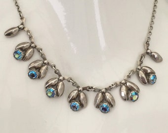 1950s Herman Siersbol necklace silver and blue crystal Danish