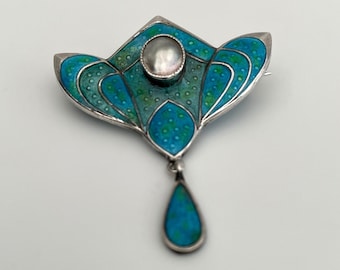 Art Nouveau silver and enamel brooch