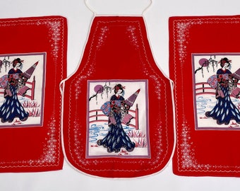 1970s vintage Geisha girl tea towel and apron set