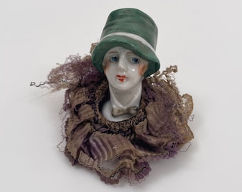 1920s half doll with cloche hat antique