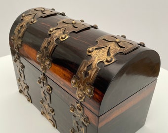 Antique stationery box wooden with brass decoration