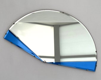1930s Art Deco wall mirror with blue glass vintage antique