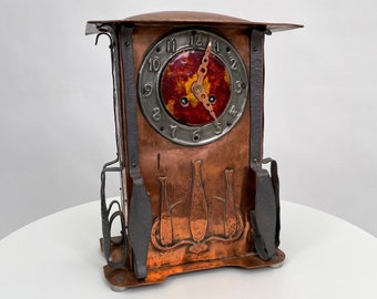 Arts and Crafts Movement copper and enamel mantel clock no postal shipping on this item