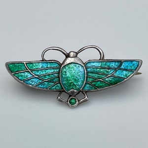 Charles Horner miniature scarab brooch antique silver and enamel