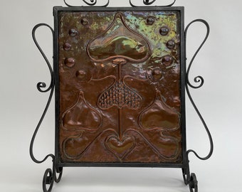 Antique fire screen Arts and Crafts Movement copper