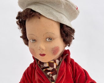 1930s felt girl doll by Farnell vintage antique