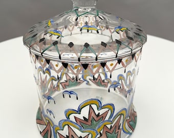 Art Deco Haida glass lidded jar or biscuit barrel vintage