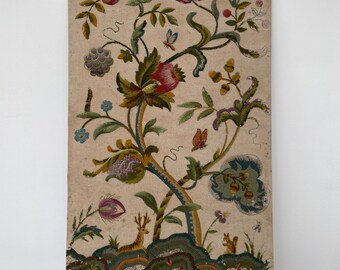 1920s crewel work embroidered panel