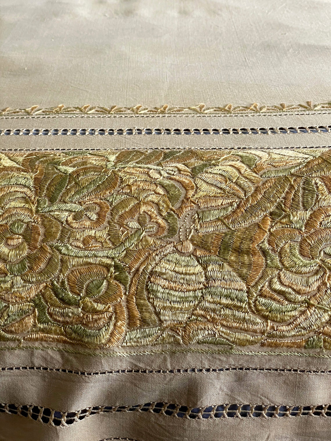 Antique Bed Cover in Raw Silk Embroidered Etsy UK