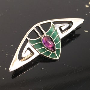 Antique silver brooch with plique a jour enamel Jugendstil