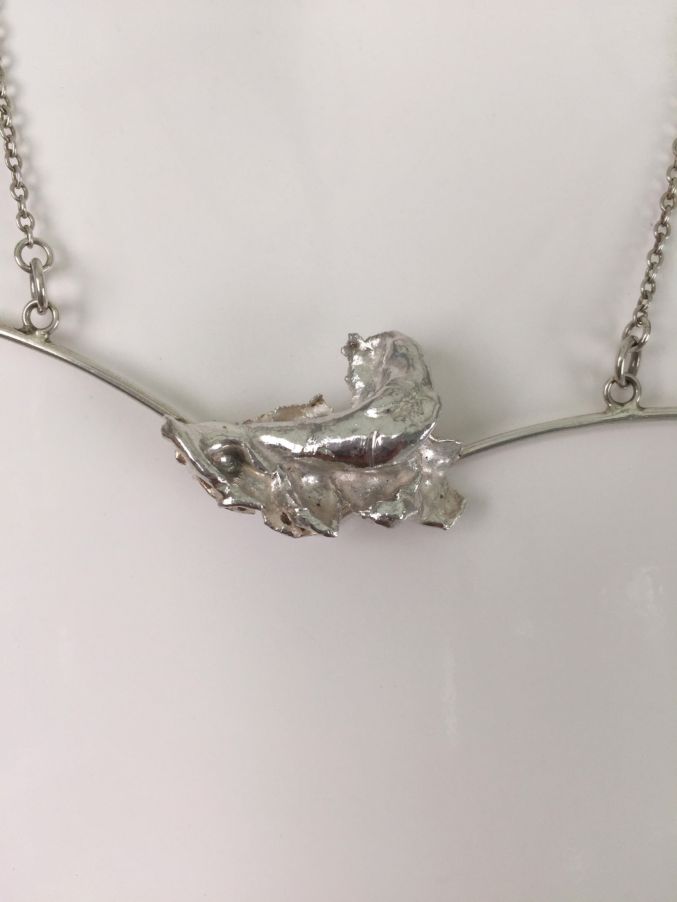 Collier Pendentif Vintage En Argent Massif - Style Moderniste/scandinave - Pierre Chrysoprase