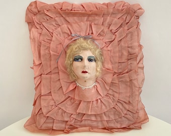 1920s boudoir folder with doll head antique