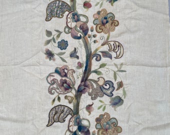 Large antique crewel work embroidered textile panel