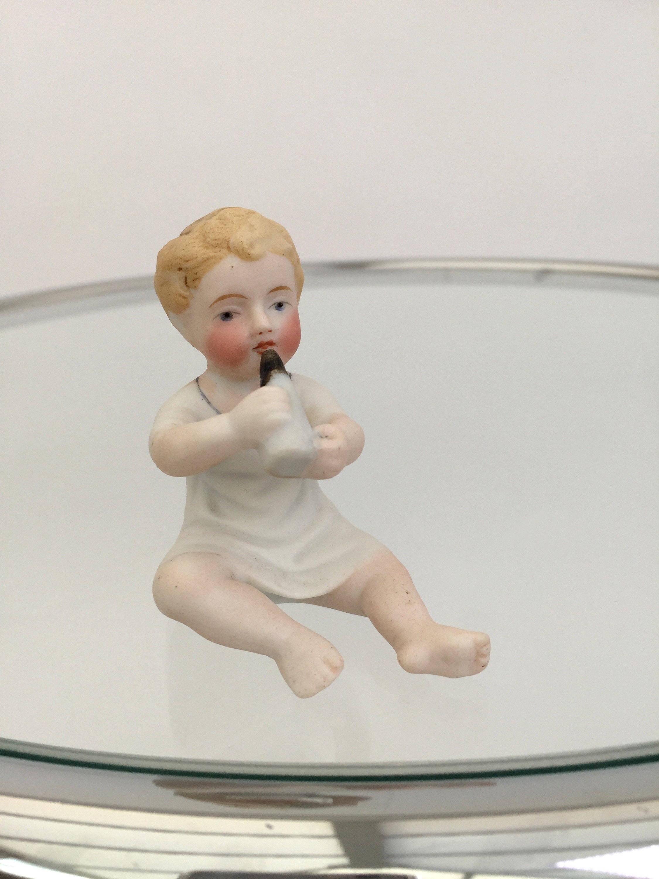 Image of 1920S Novelty Bisque Ceramic Figure Baby With Bottle Vintage Antique