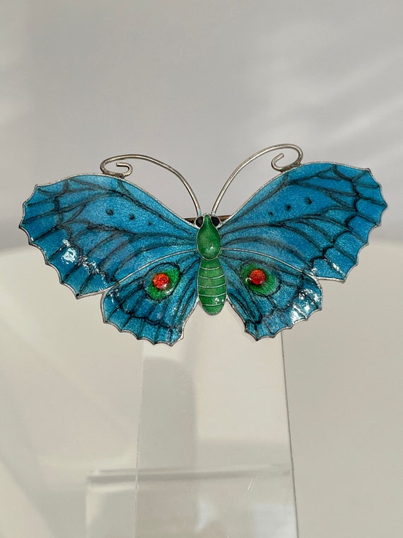 Antique butterfly brooch silver and enamel by John