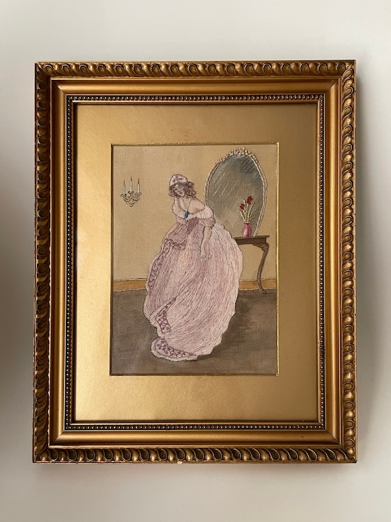 Antique embroidered picture of a lady Liberty of London